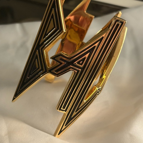 Balmain Gold & Black Metal Geometric Cuff Bracelet EUC $1200+ - Picture 9 of 13